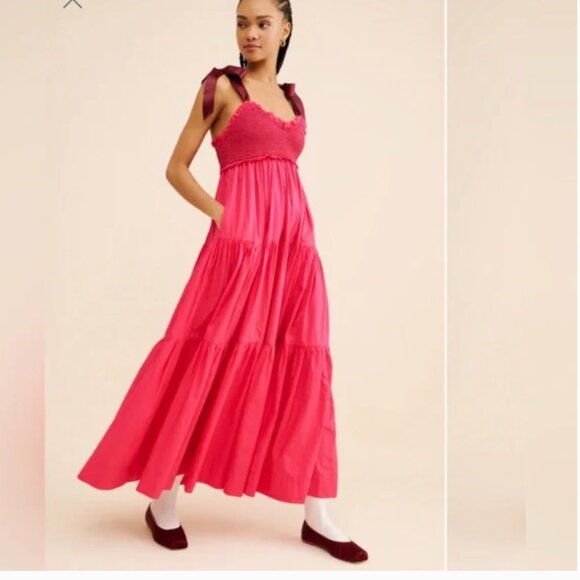 Free People Bluebell Maxi Dress in Sangria Sunset Pink Cotton size M - Picture 1 of 8
